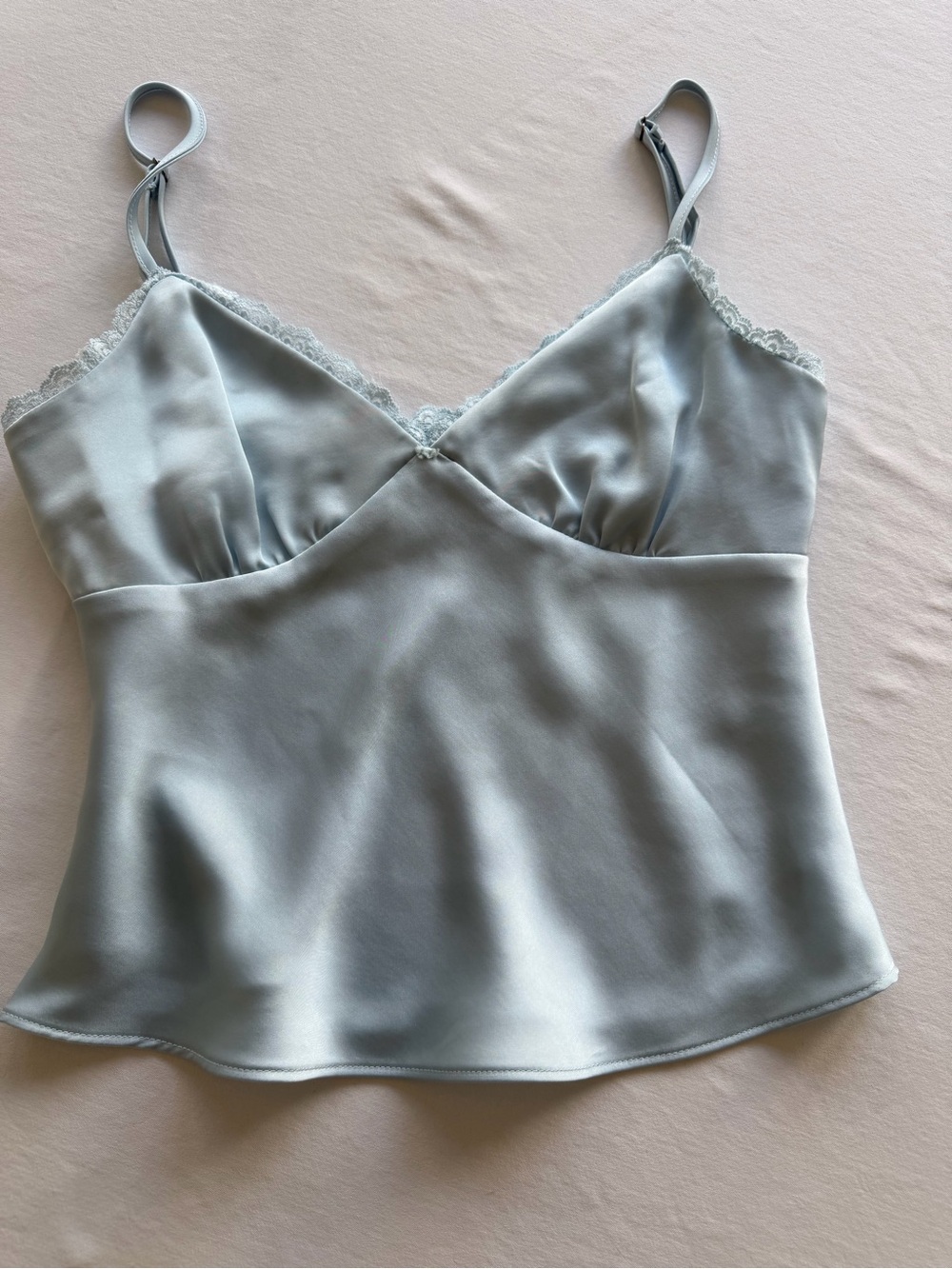 BP Satin Lace-Trim Cami Top in Light Blue XS